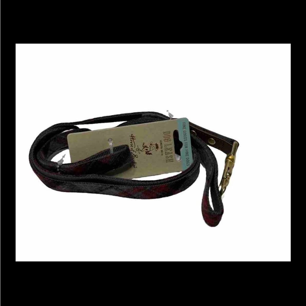 House Of Barker Dog Leash 60” Length Plaid Grey/red New
